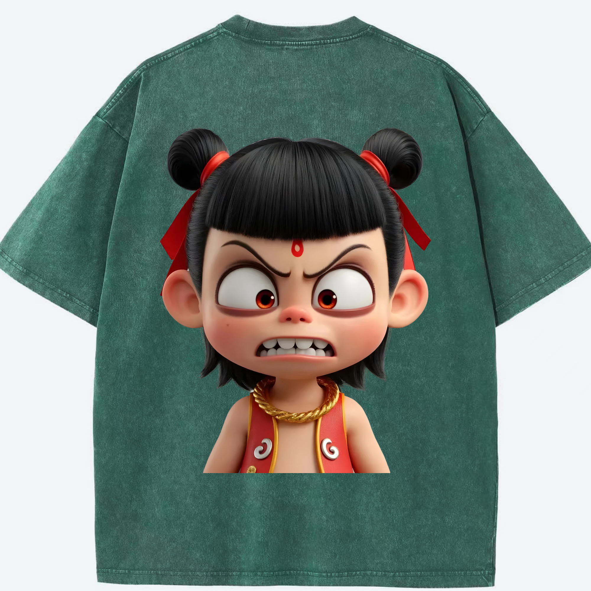 （画像用） Ne Zha 2 ナタ 魔童の大暴れ 綿100% ヴィンテージ風 半袖Tシャツ（背面プリント）